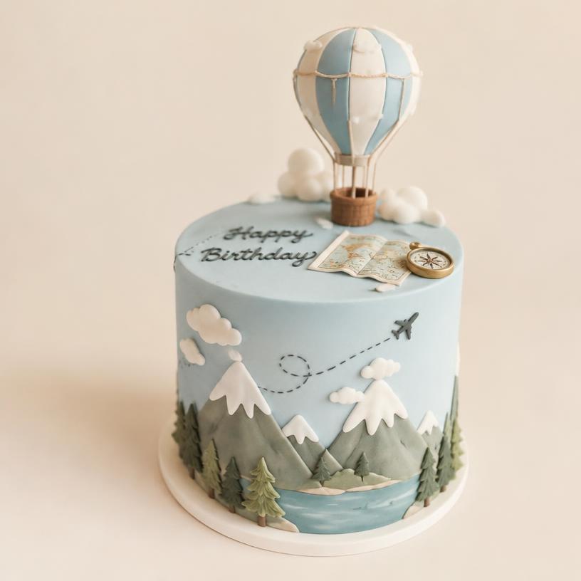 Gâteau thème Voyage & montagnes